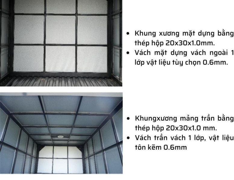 kết cấu thùng kín thaco frontier tf230